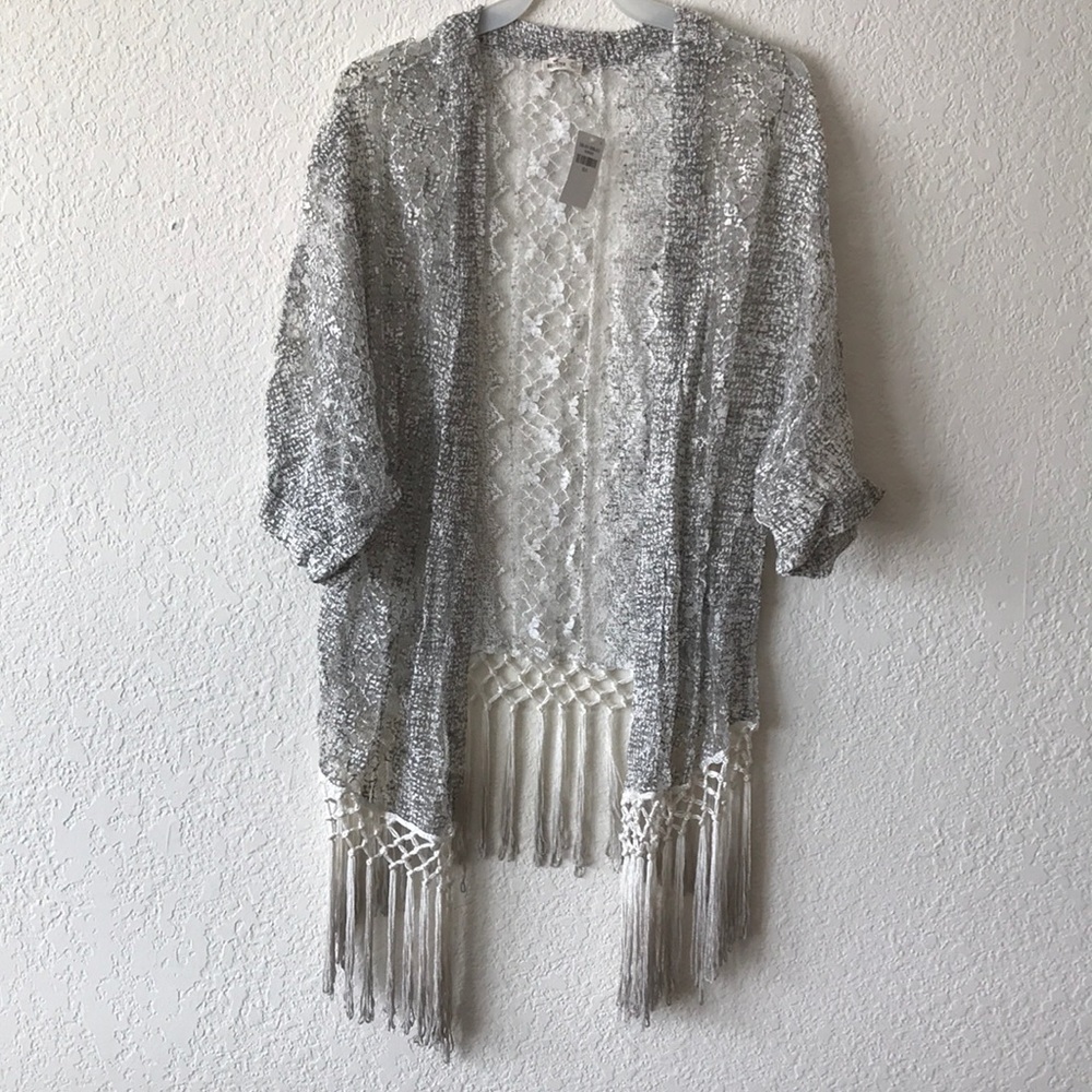 Sheer gray and white cardigan